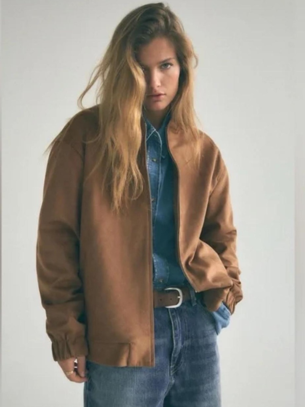 Zara Tan/Brown faux suede Bomber Jacket